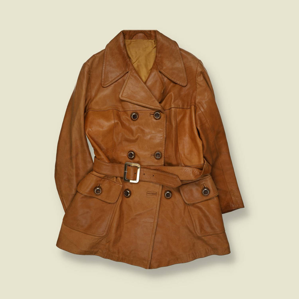1970s | Belted Leather Coat | Tan - 8
