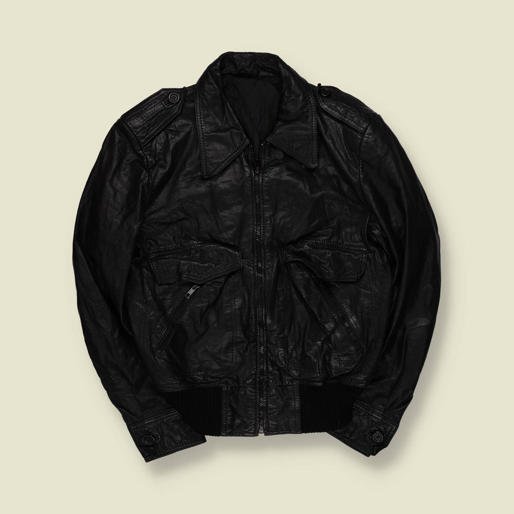 1970s | Leather Bomber Jacket | Black - 10