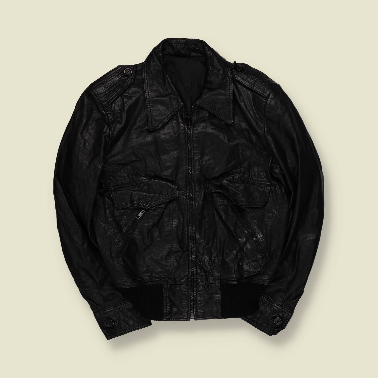 1970s | Leather Bomber Jacket | Black - 10
