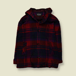 1990s | Braetan | Hooded Tartan Wool Coat | Burgundy - 16