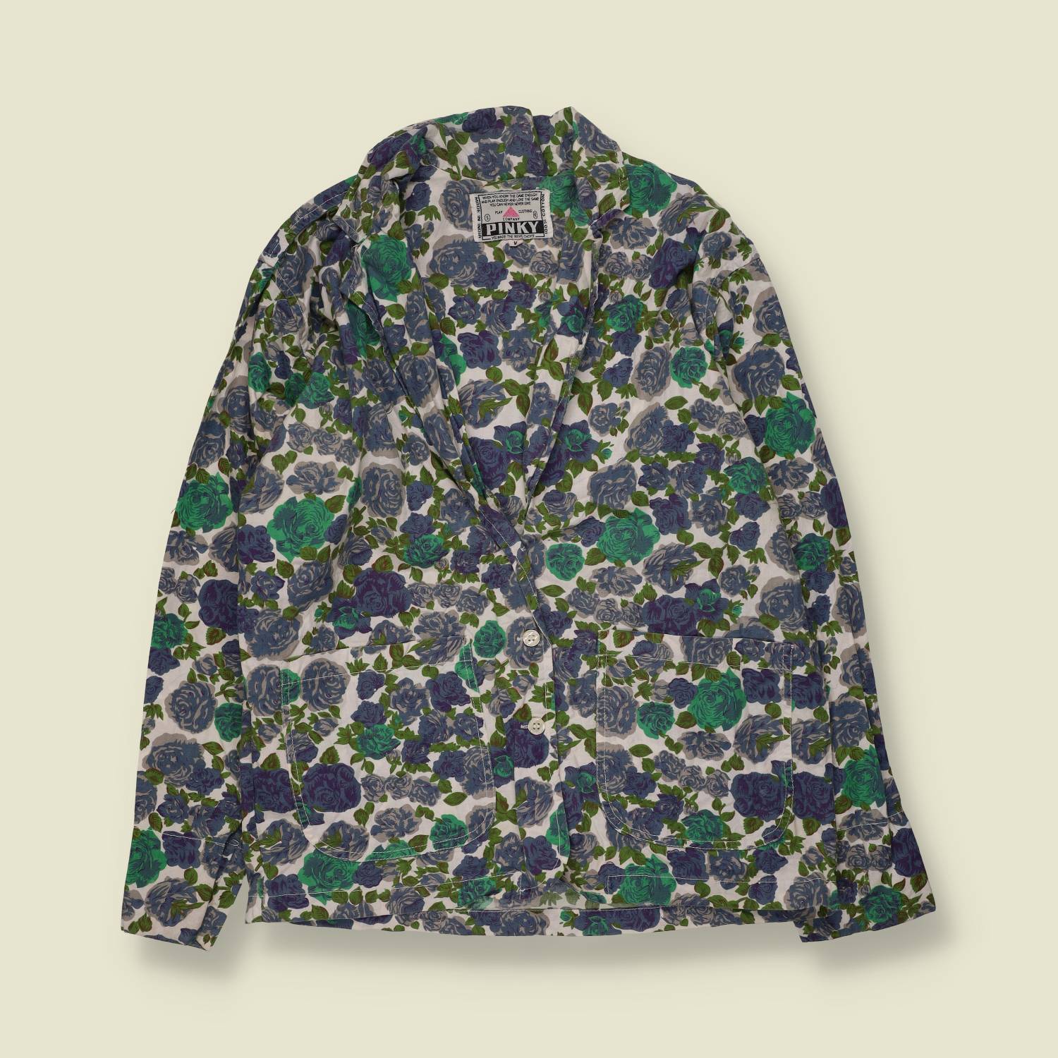 1980s | Pinky | Floral Print Cotton Blazer | Green - 10