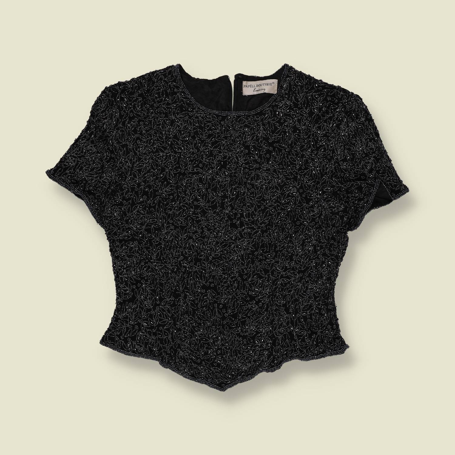 1980s | Papell Boutique Evening | Beaded Silk Top | Black - 8