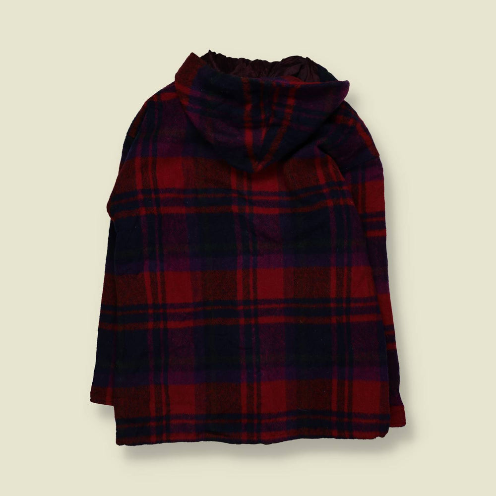 1990s | Braetan | Hooded Tartan Wool Coat | Burgundy - 16
