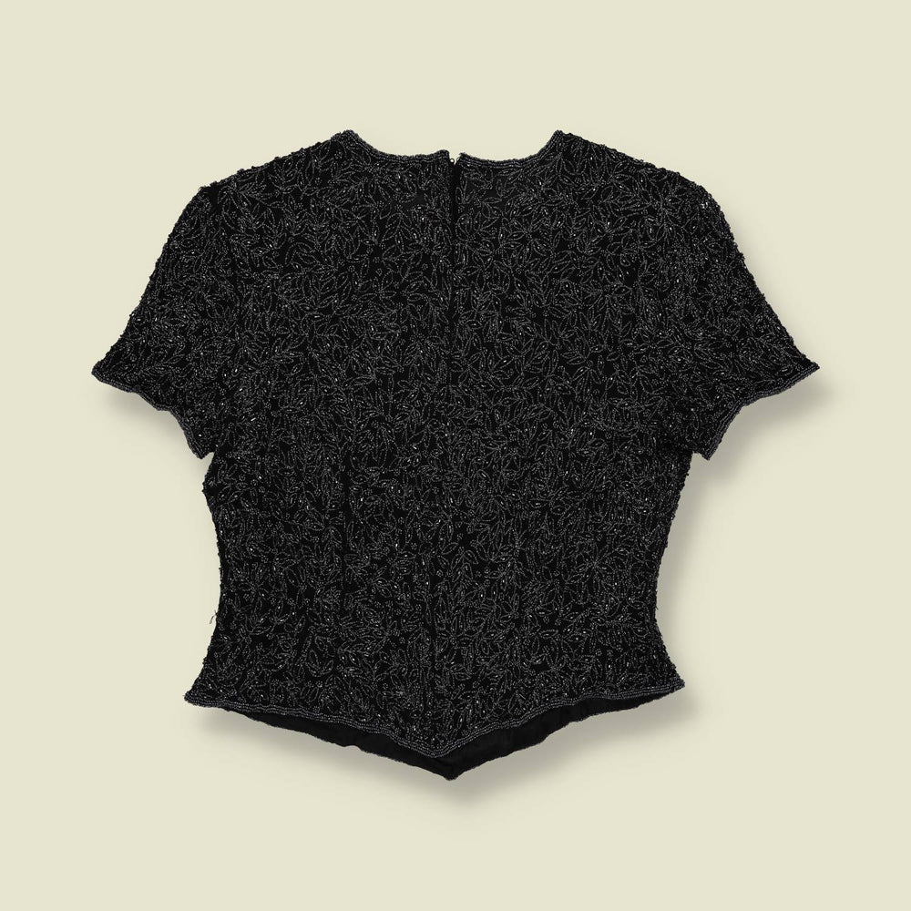 1980s | Papell Boutique Evening | Beaded Silk Top | Black - 8