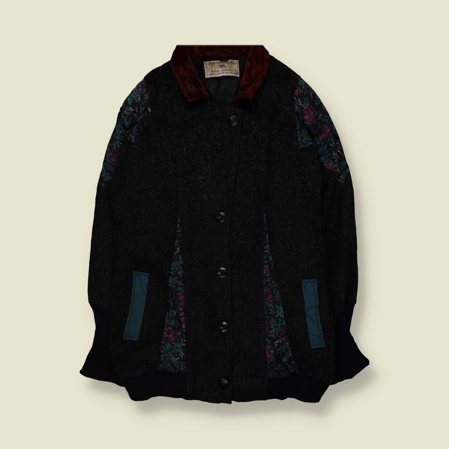 1980s | Maggie Lawrence | Floral Panel Wool Coat | Black - 20