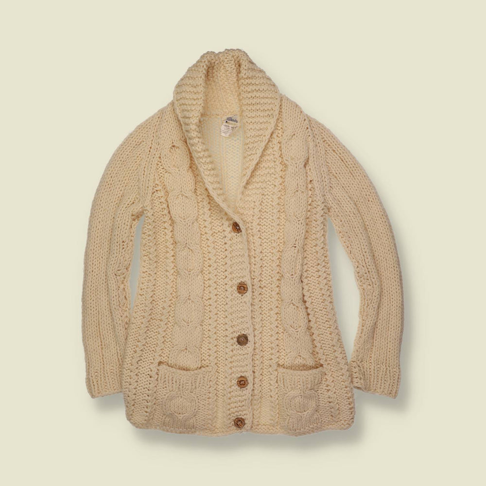 1970s | Wool Cable Knit Cardigan | Cream - 4
