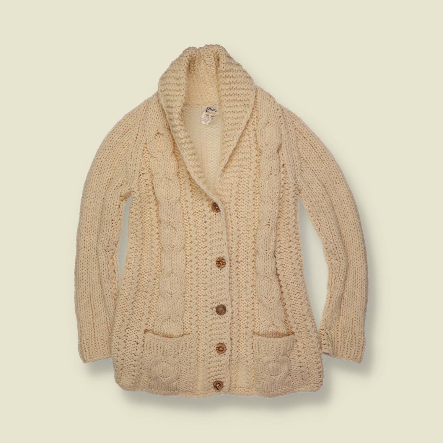 1970s | Wool Cable Knit Cardigan | Cream - 4