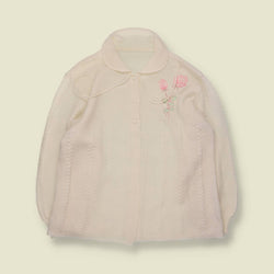 1970s | Rose Embroidered Knit Cardigan | White - 16