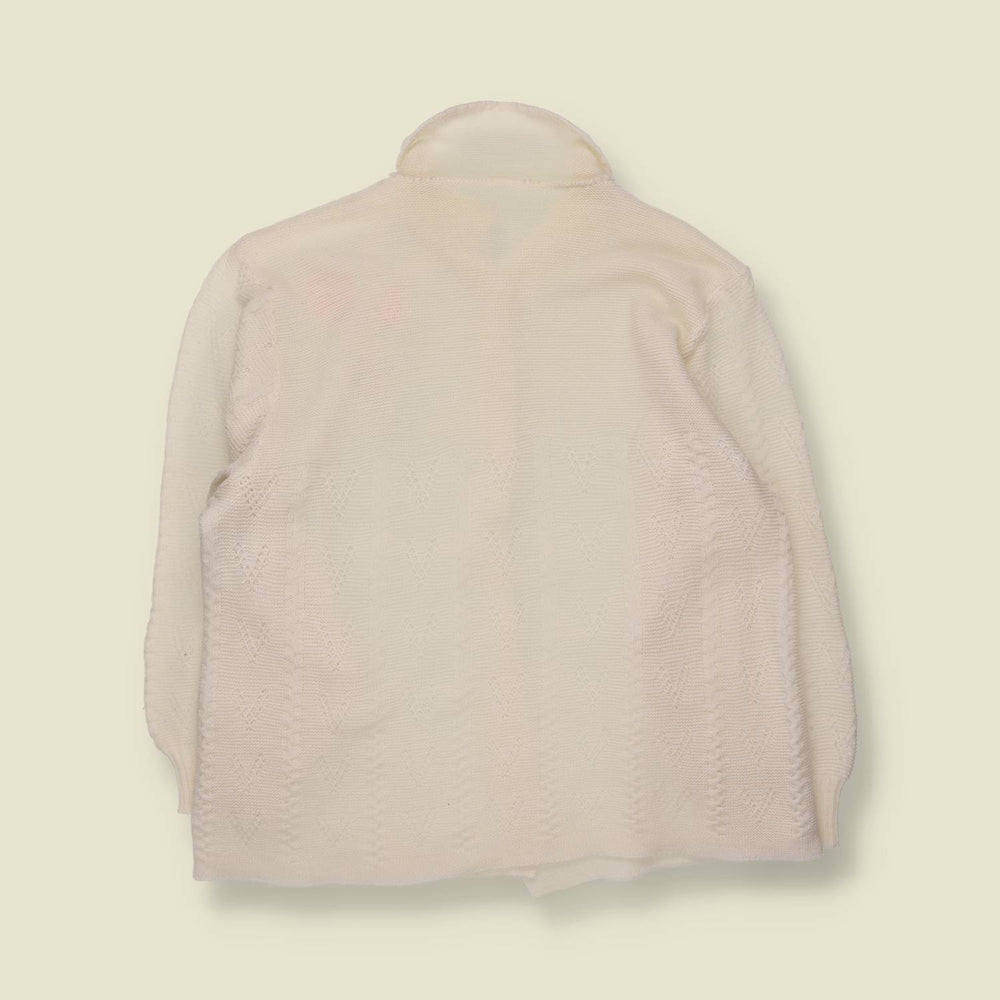 1970s | Rose Embroidered Knit Cardigan | White - 16