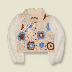 1980s | Granny Square Crochet Blouse | Cream - 8