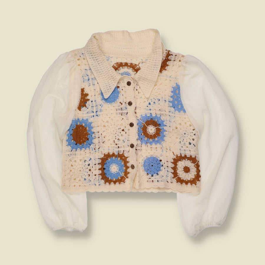1980s | Granny Square Crochet Blouse | Cream - 8