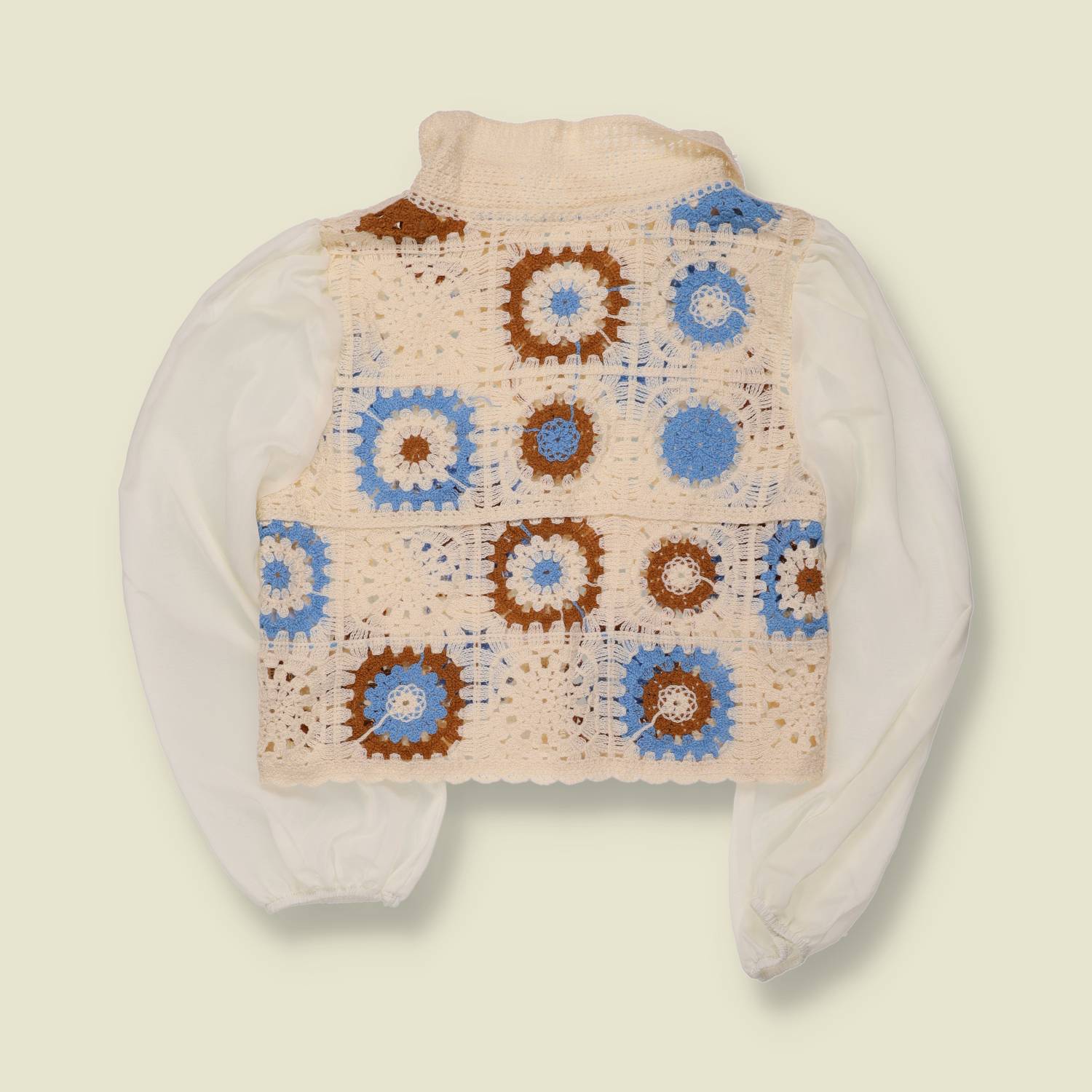 1980s | Granny Square Crochet Blouse | Cream - 8