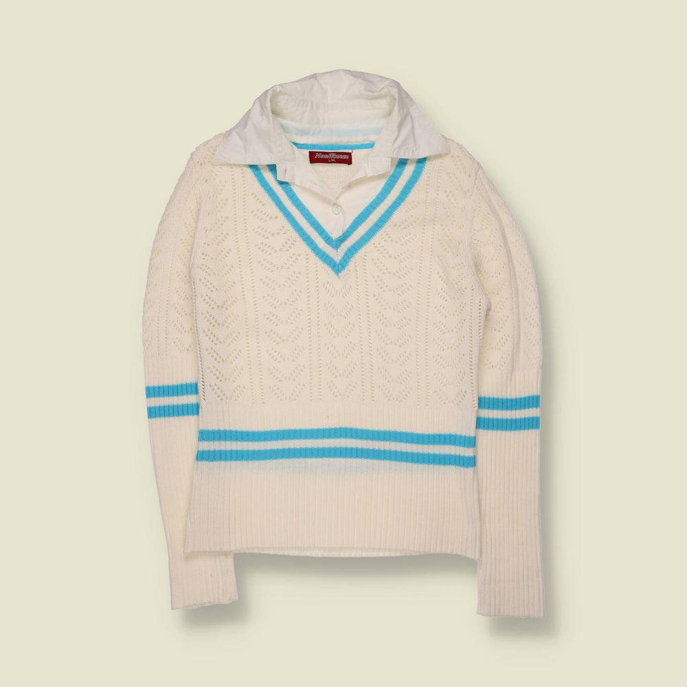1990s | New Woman | Knit And Blouse Combo | White - 8