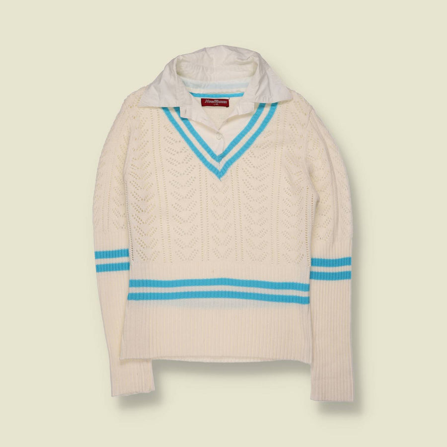 1990s | New Woman | Knit And Blouse Combo | White - 8