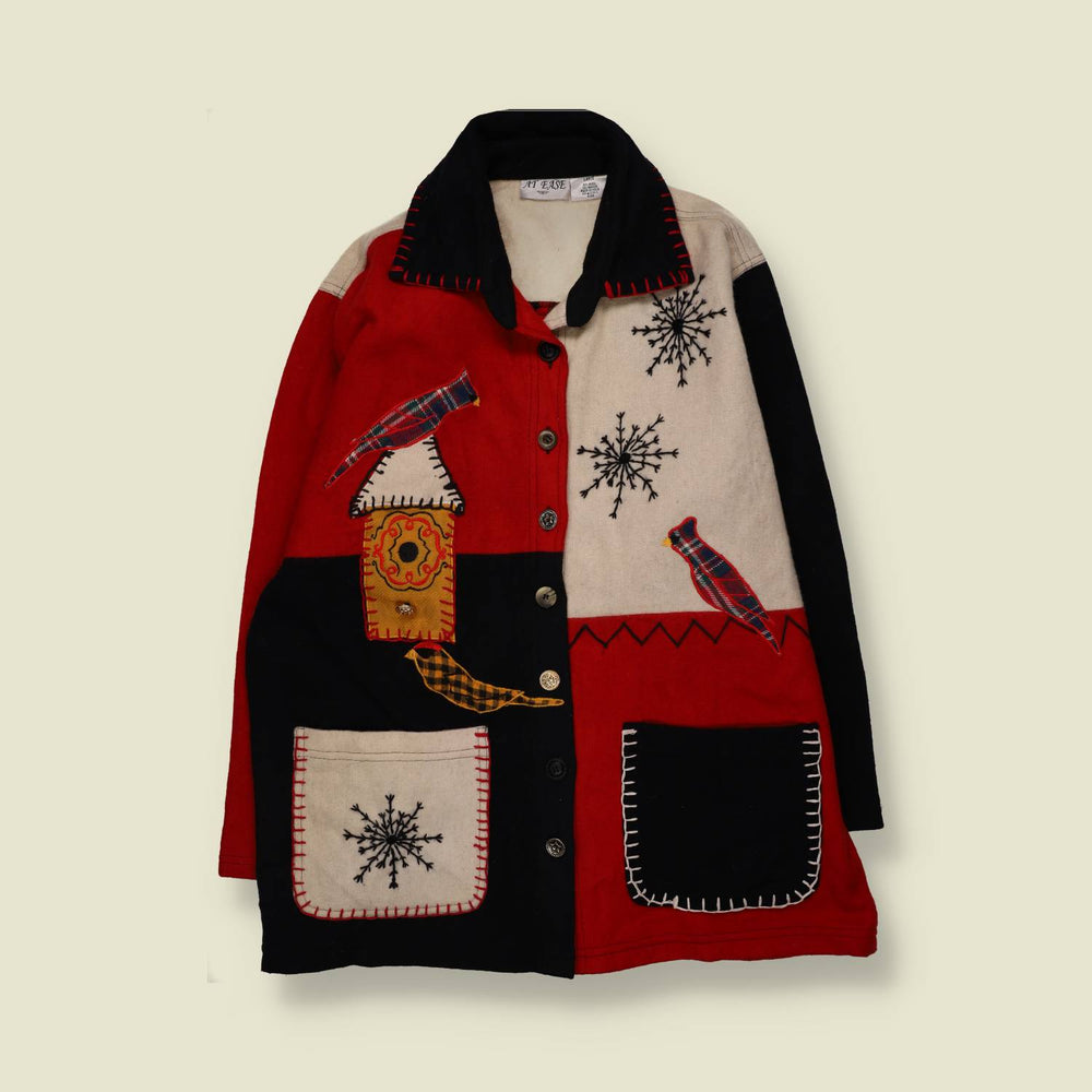 1980s | At Ease | Winter Cardinal Applique Coat | Multi - 18