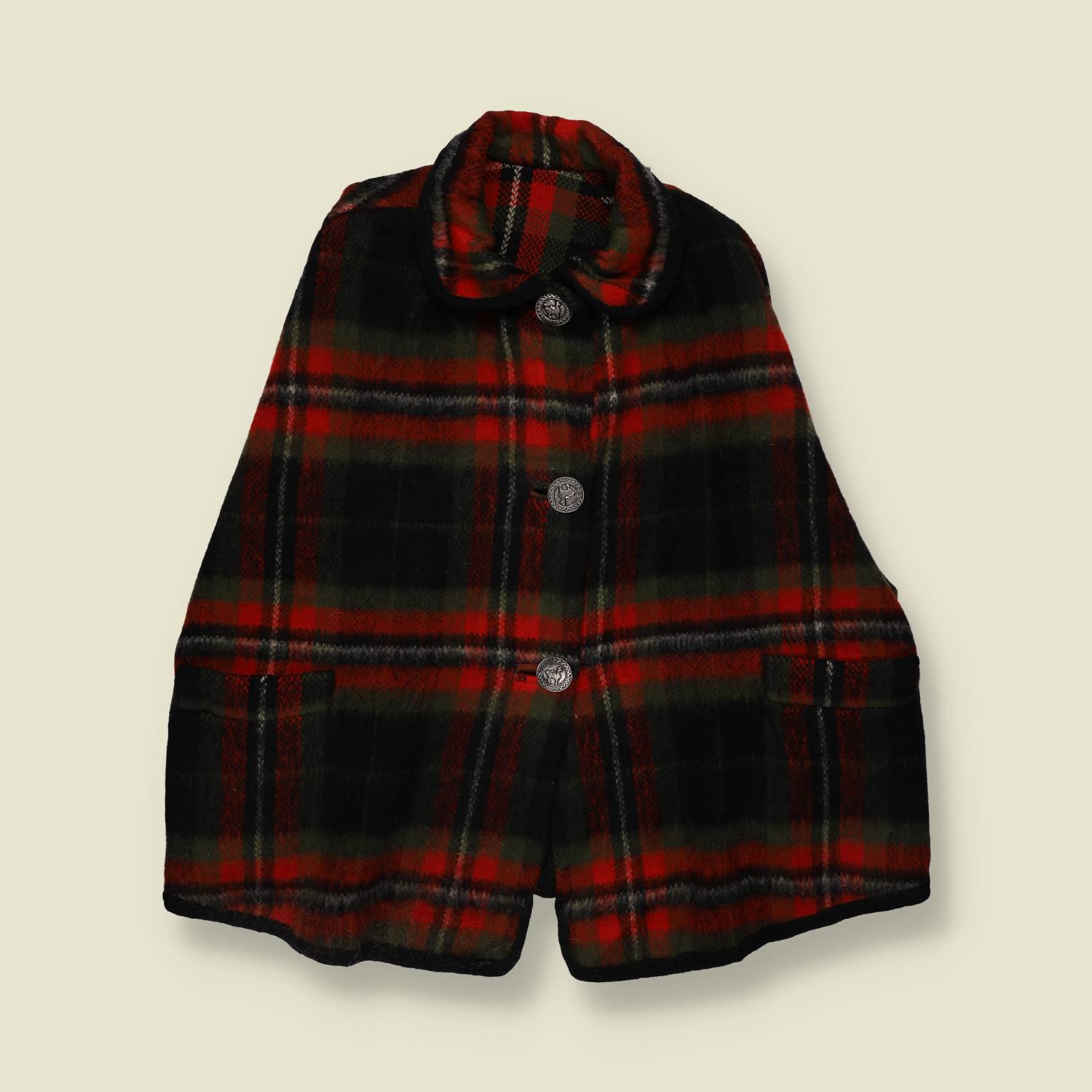 1960s | Wool Tartan Cape | Red - One size