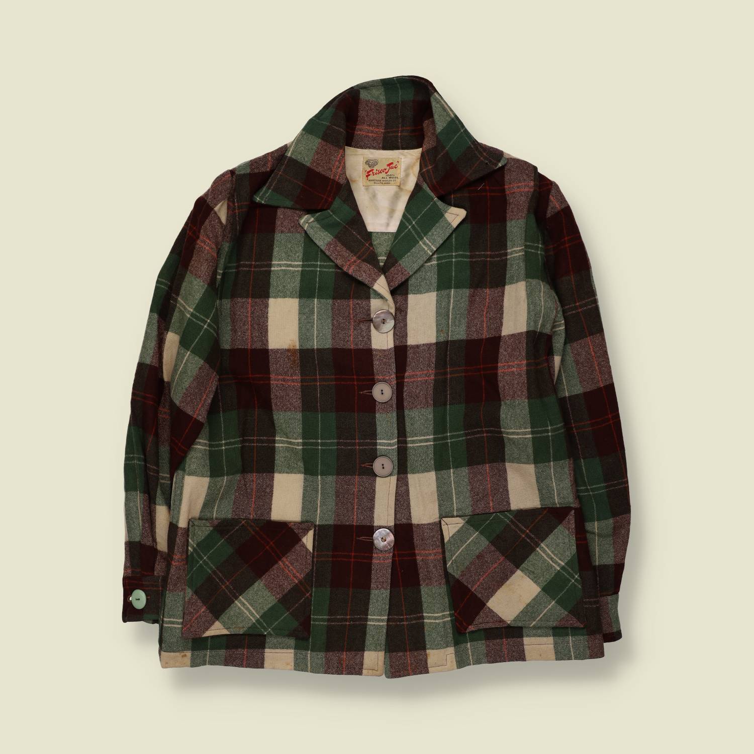 1950s | Frisco Jac | Wool Plaid Jacket | Green - 14
