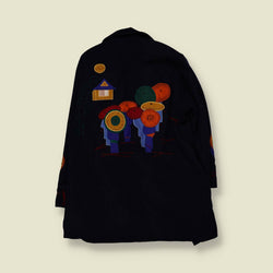 1970s | Embroidered Wool Coat | Navy - 12