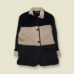 1980s | Herman Kay | Colour Block Wool Coat | Navy - 20