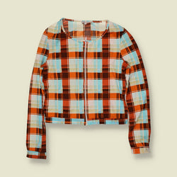 1970s | Checked Zip Up Blouse | Orange - 8