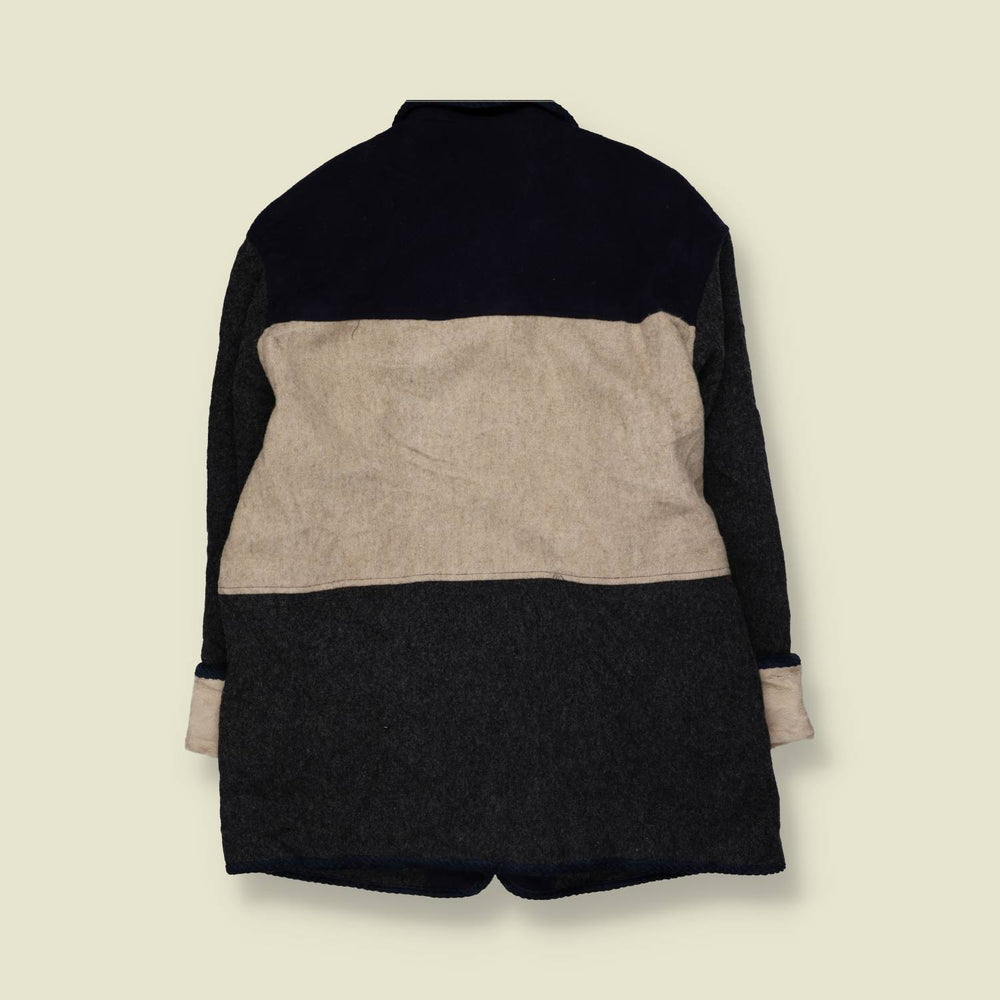1980s | Herman Kay | Colour Block Wool Coat | Navy - 20