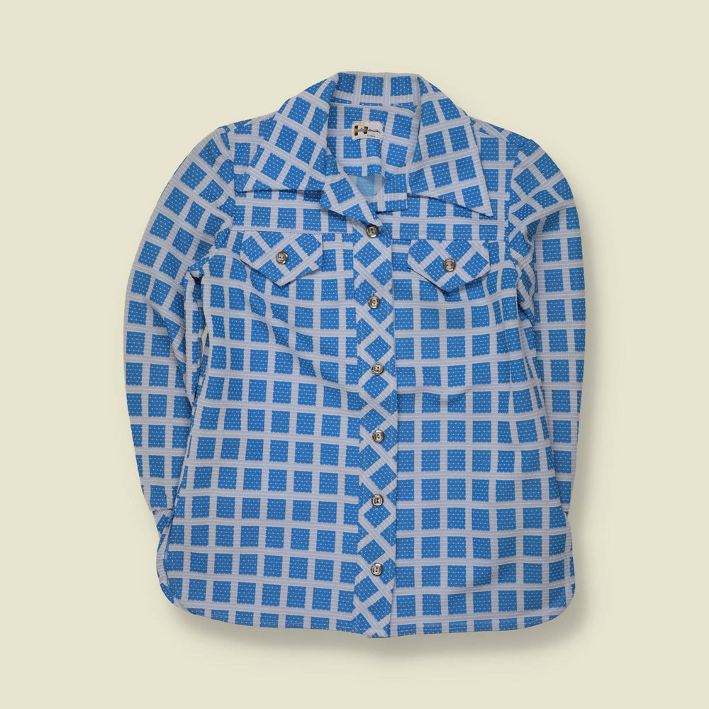1970s | Checked Blouse | Blue - 10
