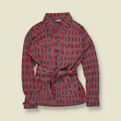 1970s | TGL | Deadstock Belted Blouse | Grey - 14
