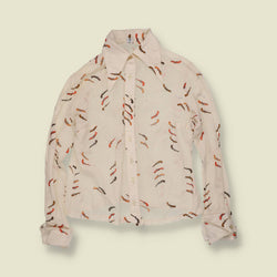 1970s | Novelty Pistol Print Blouse | Cream - 8