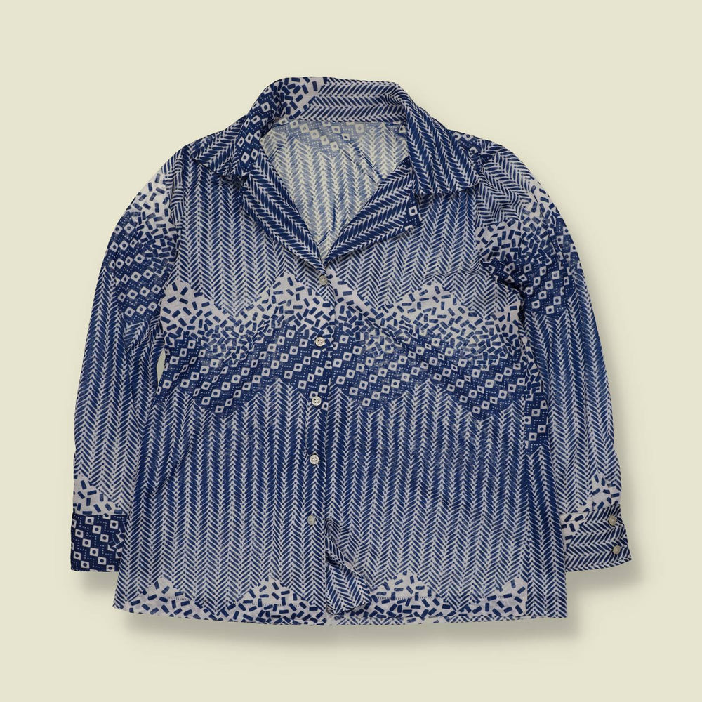 1970s | Geometric Print Blouse | Blue - 12