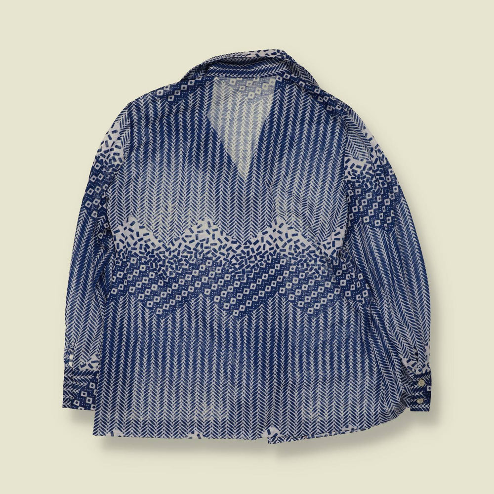 1970s | Geometric Print Blouse | Blue - 12