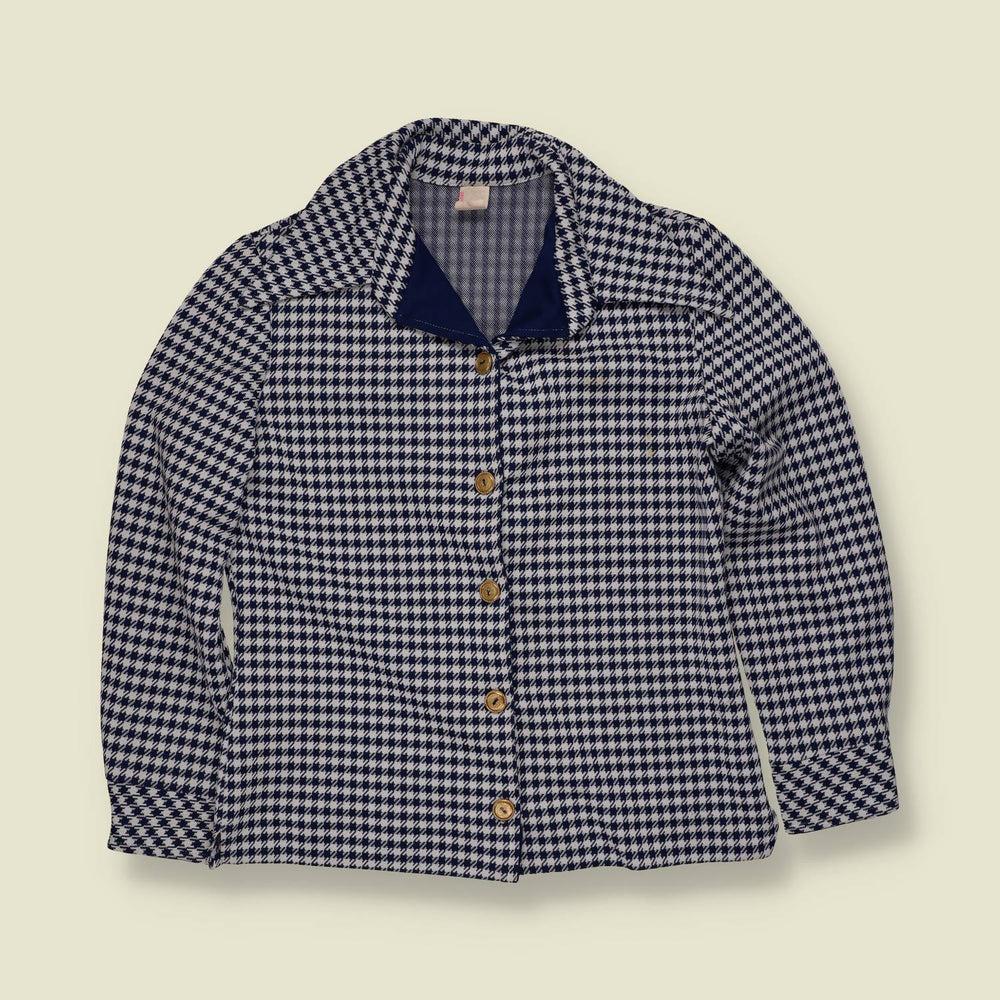 1970s | Houndstooth Blouse | Navy - 12