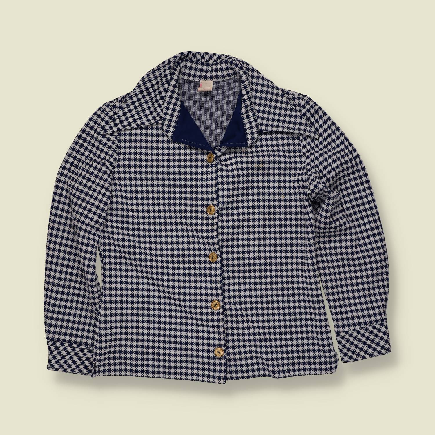 1970s | Houndstooth Blouse | Navy - 12
