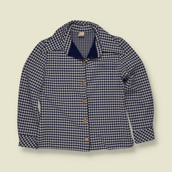 1970s | Houndstooth Blouse | Navy - 12