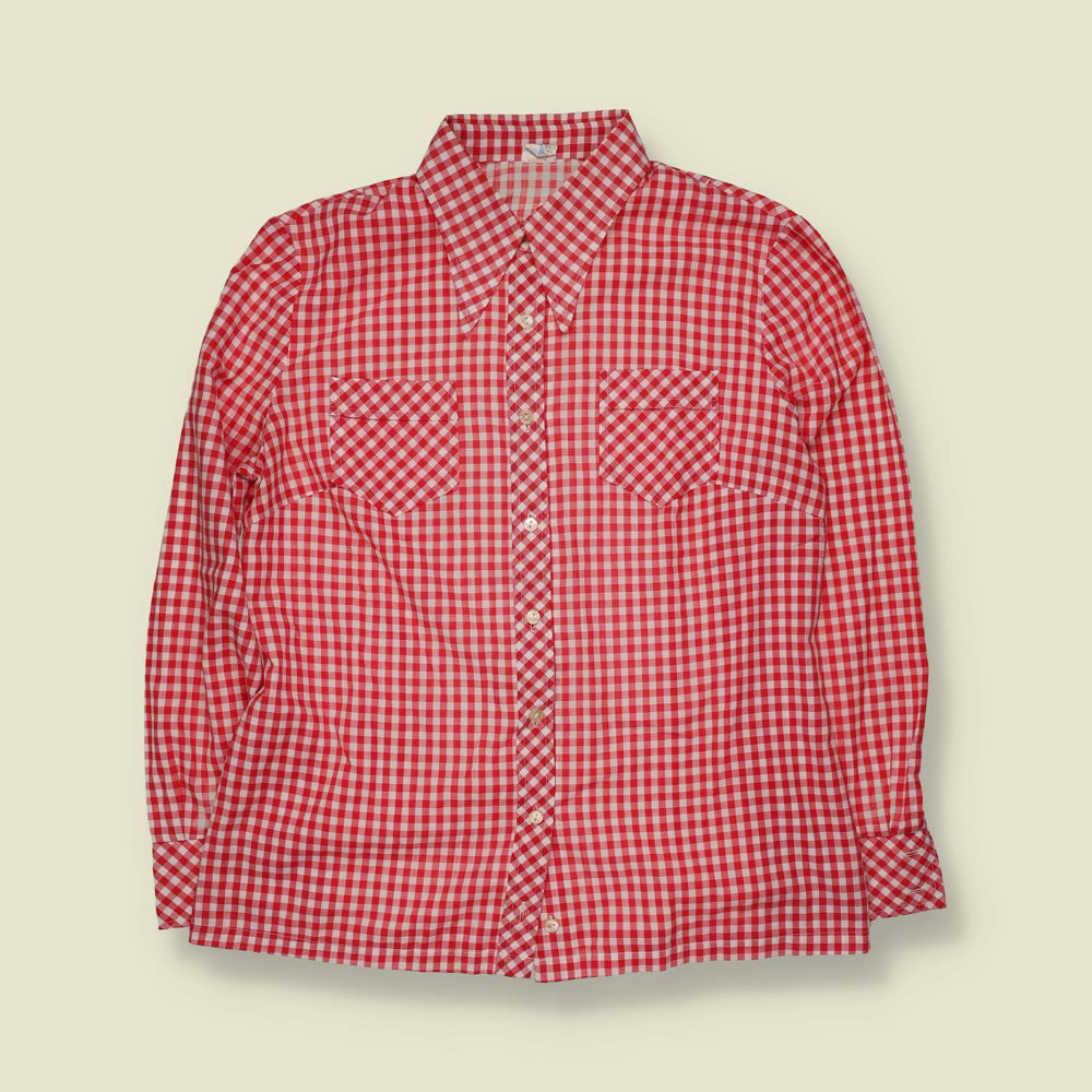 1970s | Gingham Check Blouse | Red - 8
