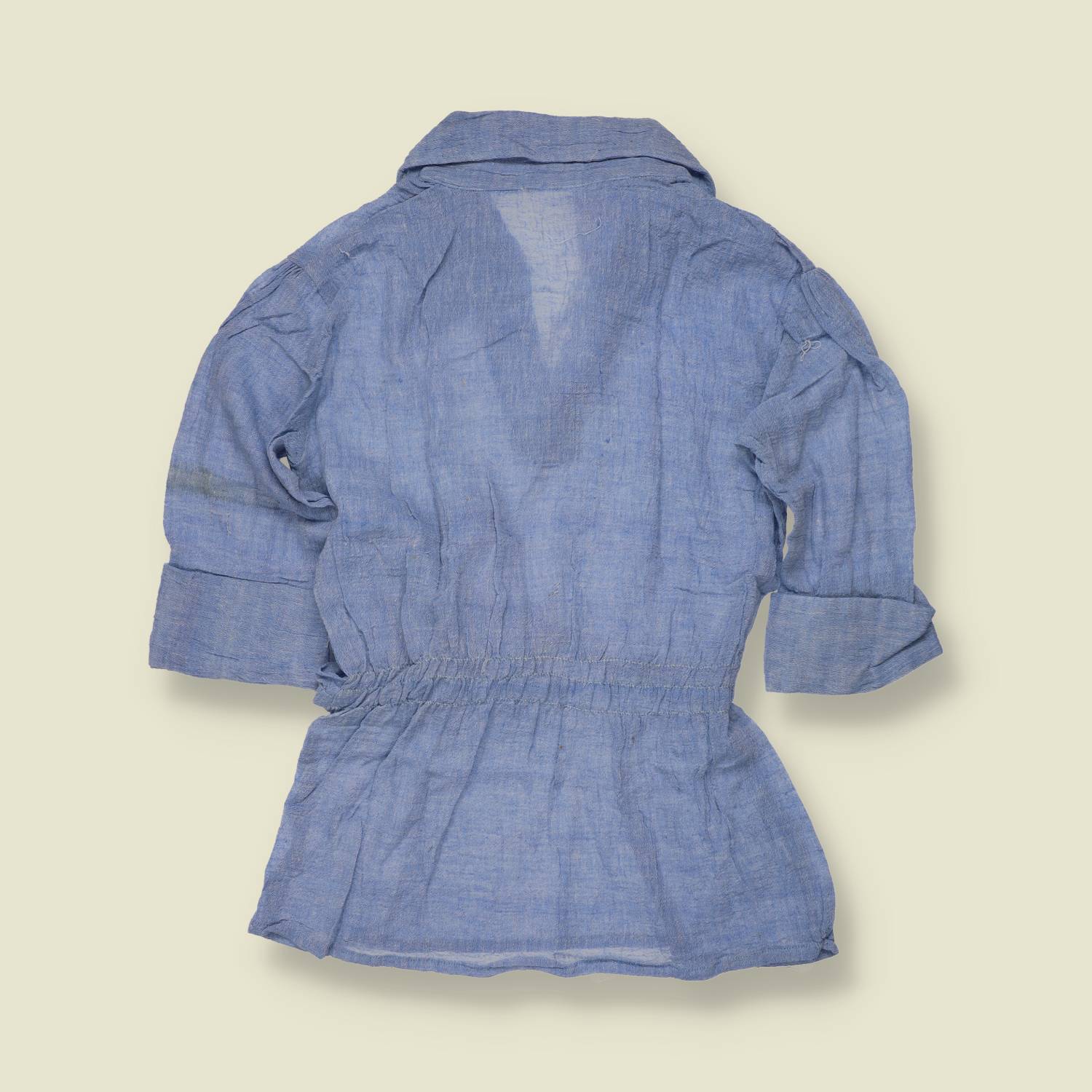1970s | Cheese Cloth | Deadstock Belted Blouse | Blue - 12