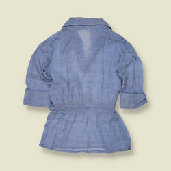 1970s | Cheese Cloth | Deadstock Belted Blouse | Blue - 12