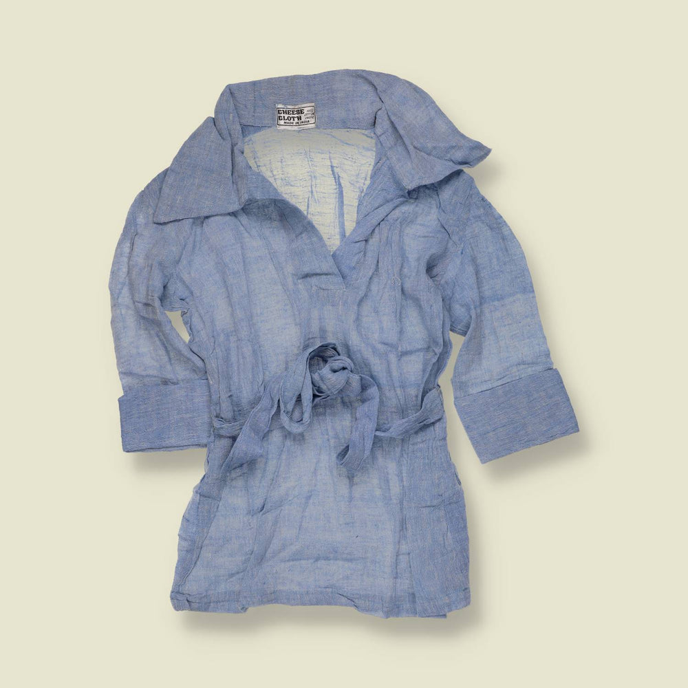 1970s | Cheese Cloth | Deadstock Belted Blouse | Blue - 8