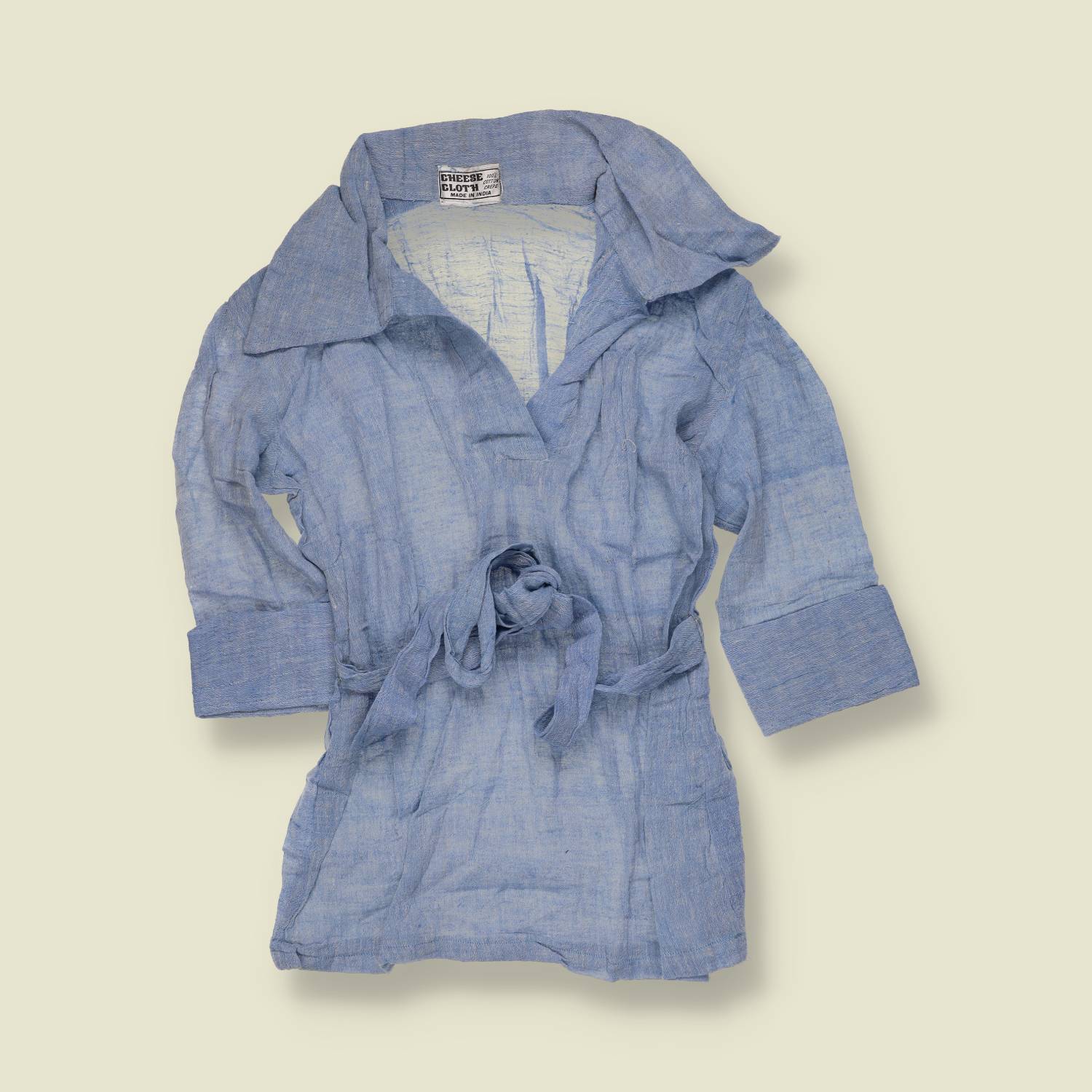 1970s | Cheese Cloth | Deadstock Belted Blouse | Blue - 8