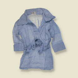 1970s | Cheese Cloth | Deadstock Belted Blouse | Blue - 8