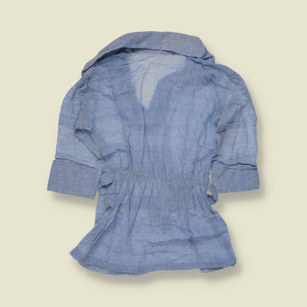 1970s | Cheese Cloth | Deadstock Belted Blouse | Blue - 8