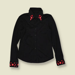 1970s | Western Style Embroidered Blouse | Black - 8