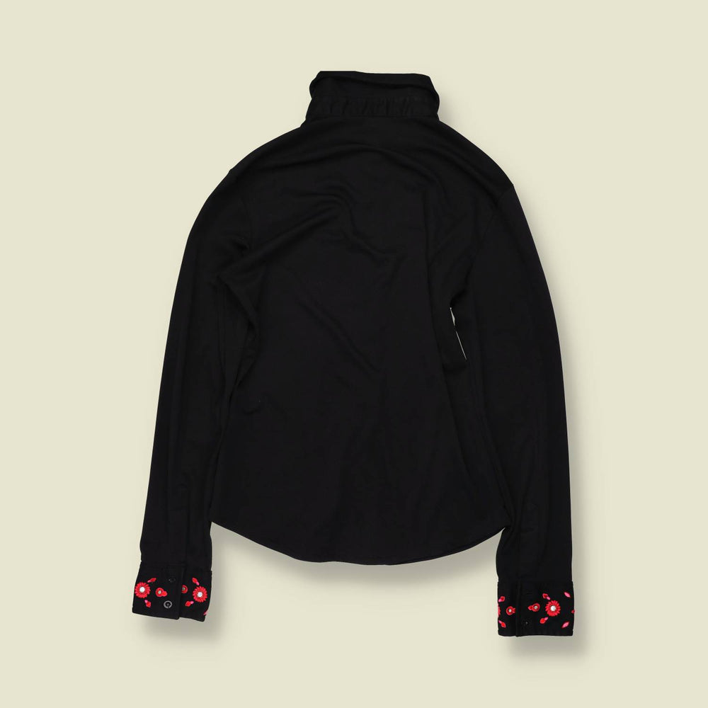 1970s | Western Style Embroidered Blouse | Black - 8