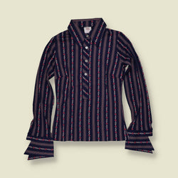 1970s | TGL | Deadstock Floral Stripe Blouse | Navy - 6