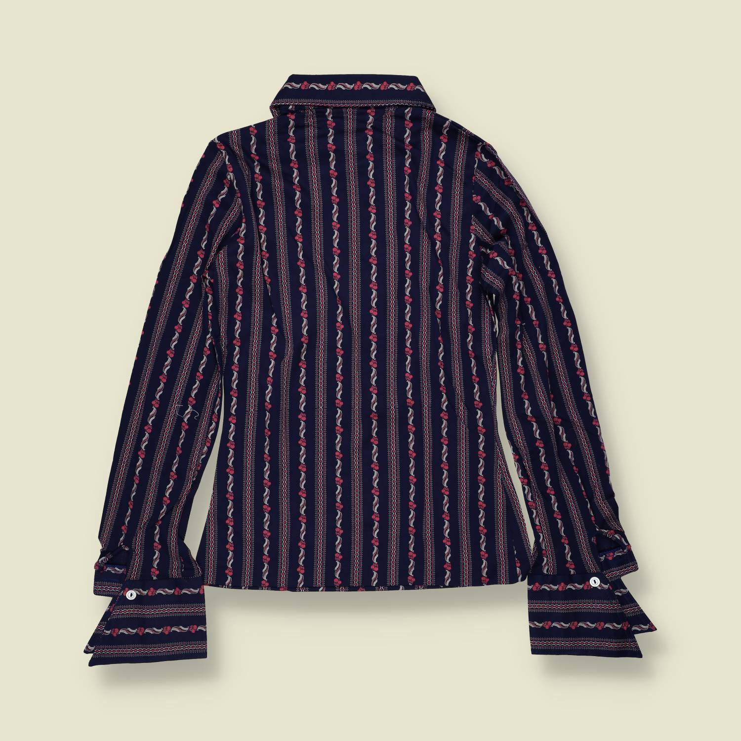1970s | TGL | Deadstock Floral Stripe Blouse | Navy - 6