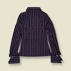1970s | TGL | Deadstock Floral Stripe Blouse | Navy - 6