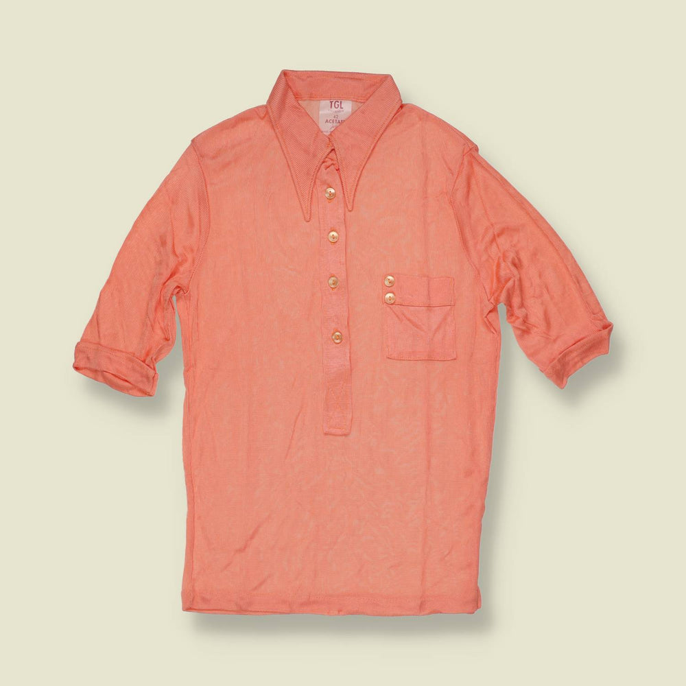 1970s | TGL | Deadstock Dagger Collar Blouse | Coral - 6