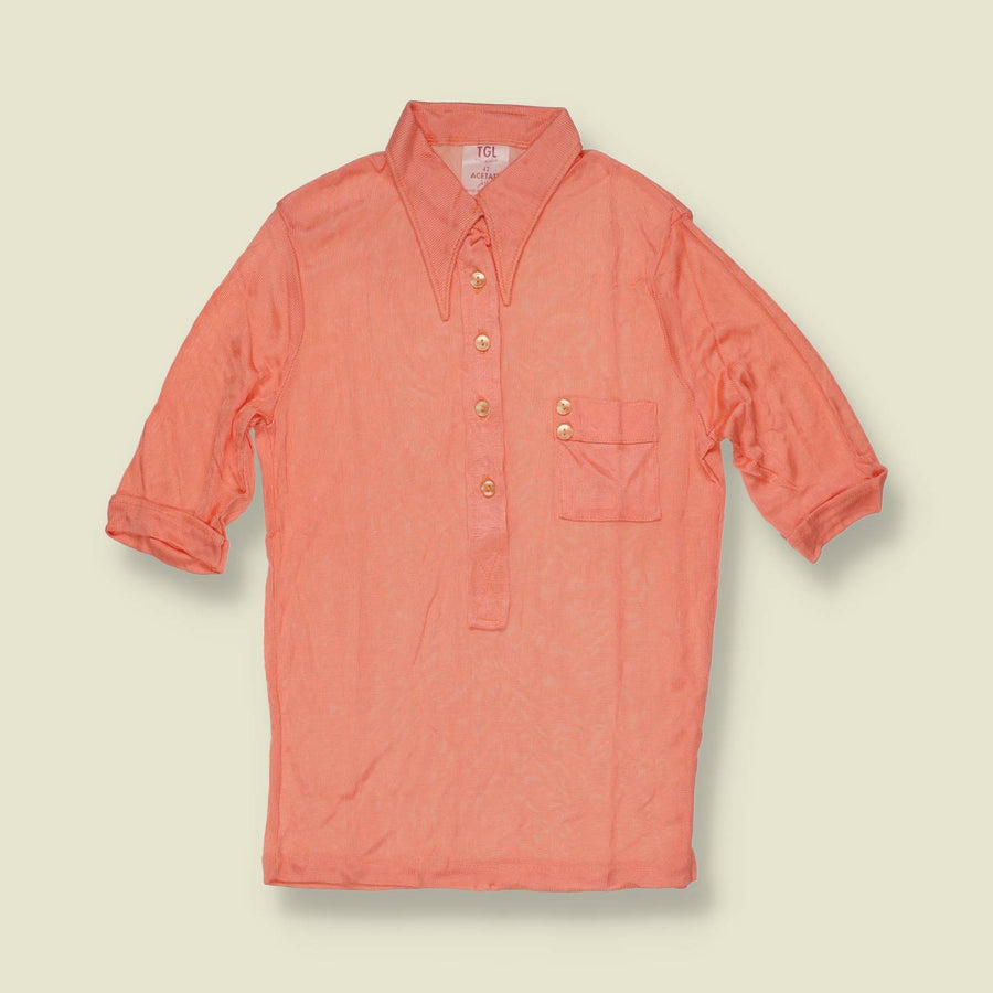 1970s | TGL | Deadstock Dagger Collar Blouse | Coral - 6
