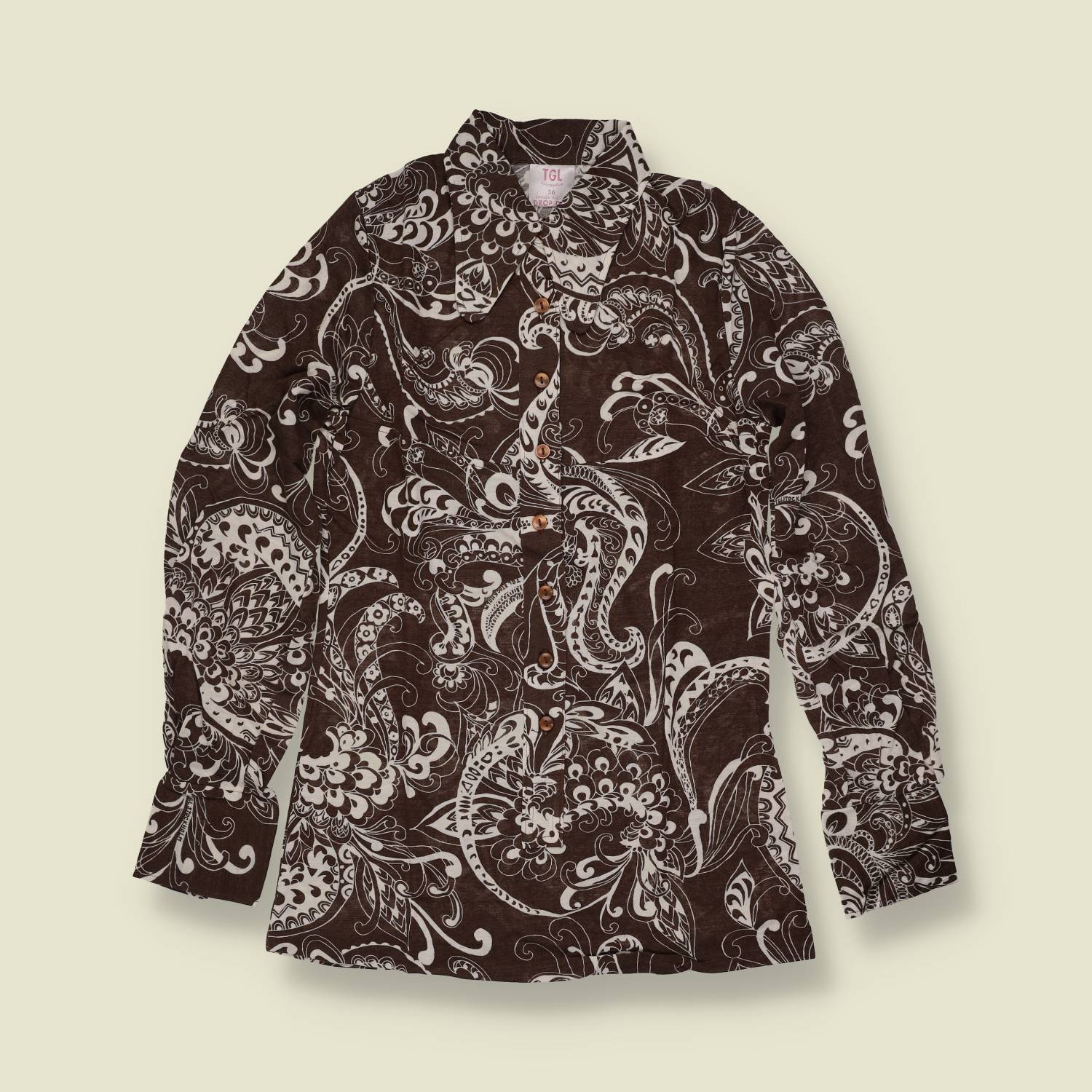 1970s | TGL | Deadstock Paisley Print Blouse | Brown - 6