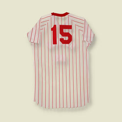 1970s Southern Athletic Red Pinstripe Baseball Jersey “Harmon Ins.” #15 - S/M