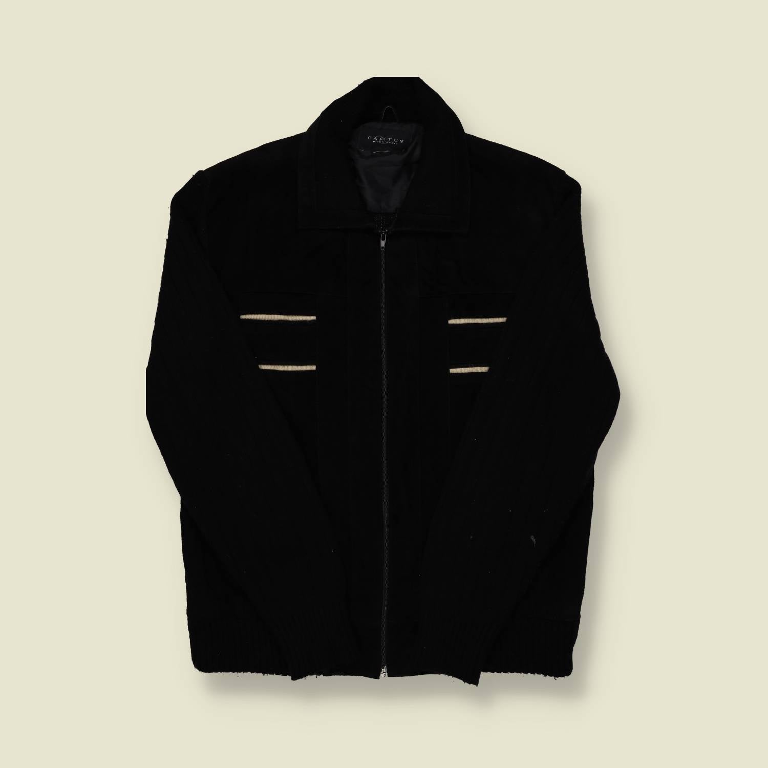 1990s Cactus Black Knit Zip Jacket - M